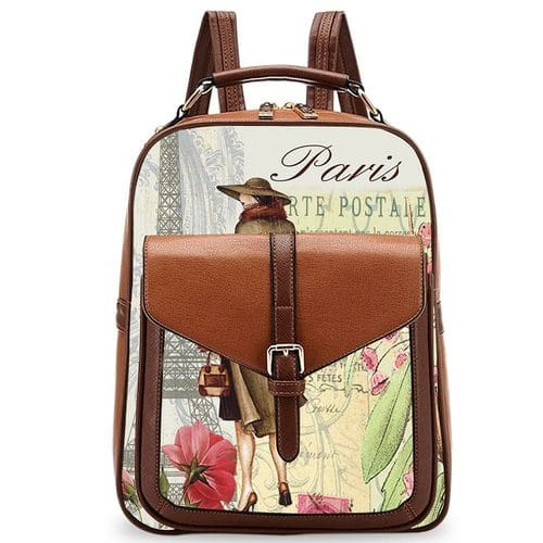 Oh Fashion Paris Backpack Vegan Leather - Brown 9