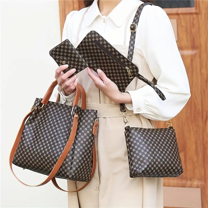 Pattern Bag Set Includes Hand Bag, Crossbody Bag, Clutch Bag And Card Holder A