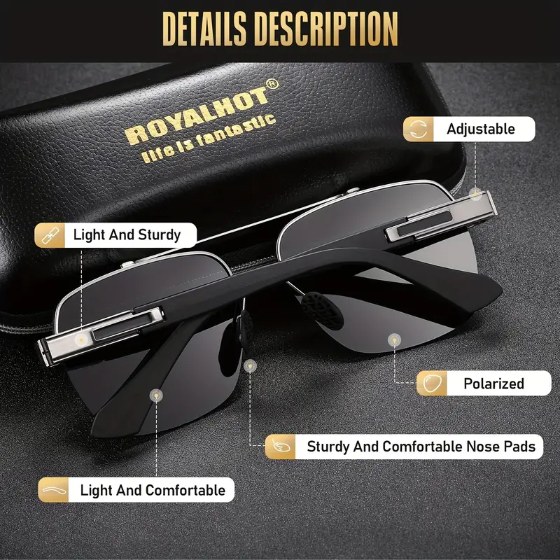 Royalhot Retro Polarized Metal Sunglasses