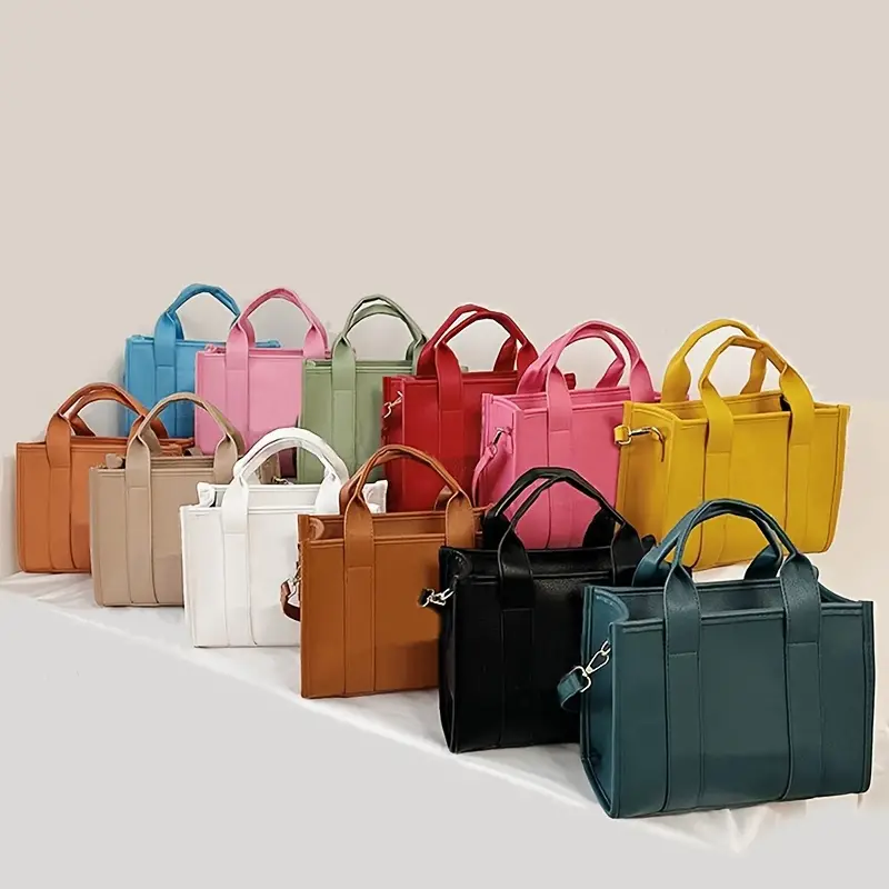 Trendy Solid Color Leather Tote Bag