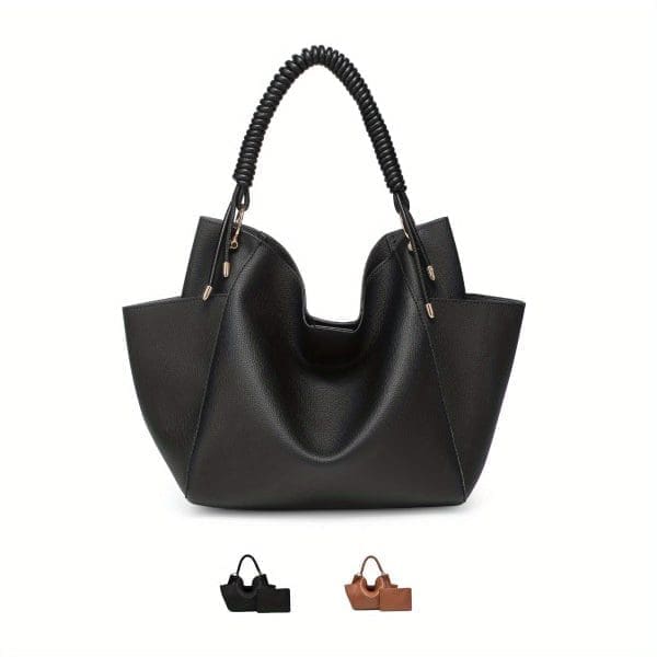 Shomico Soft Hobo Bag With Woven Handle - Elegant - Image 7