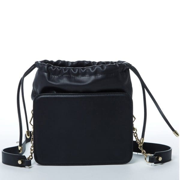 SUSU Patricia Black Leather Shoulder Bag - Drawstring - Image 4
