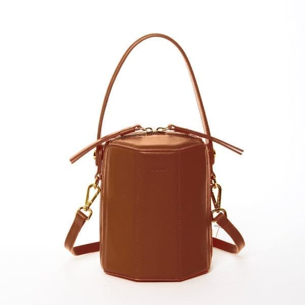SUSU Harper Amber Brown Leather Shoulder Bag - Bucket Design
