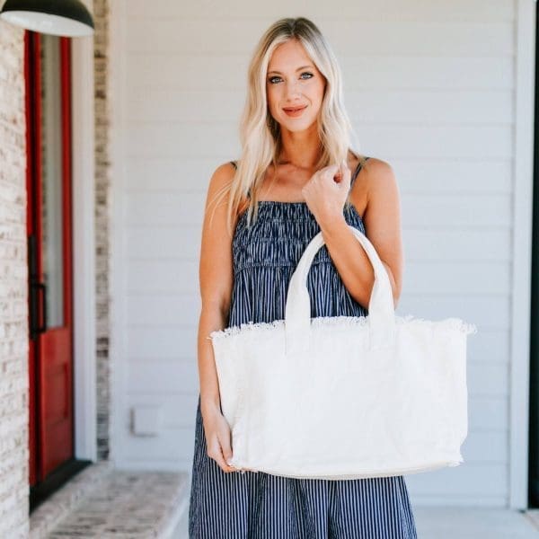 Threaded Pear Presley Fray Canvas Tote