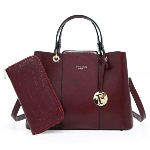 Savoy Active Aaliyah - Faux Crocodile Handbag Set (2-Pieces) - Maroon