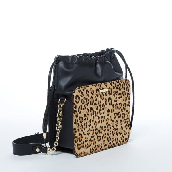 SUSU Patricia Black Leather Crossbody Bag - Leopard - Image 3