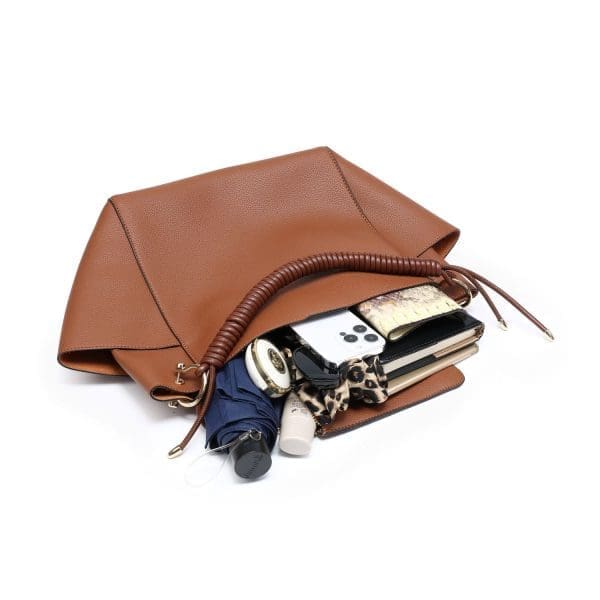 Shomico Soft Hobo Bag With Woven Handle - Elegant - Image 4