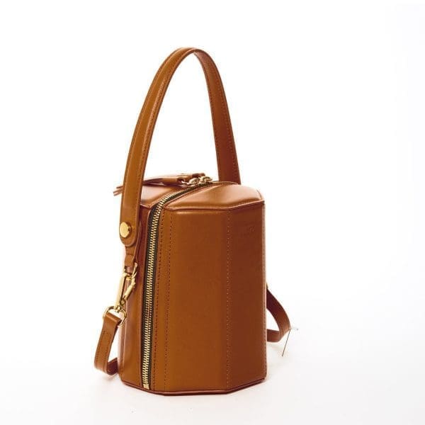 SUSU Harper Amber Brown Leather Shoulder Bag - Bucket Design - Image 2