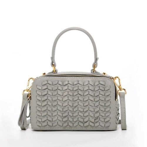 SUSU Kayla Light Gray Weave Leather Crossbody Bag