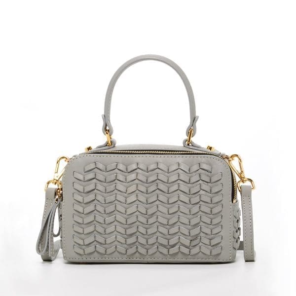 SUSU Kayla Light Gray Weave Leather Crossbody Bag