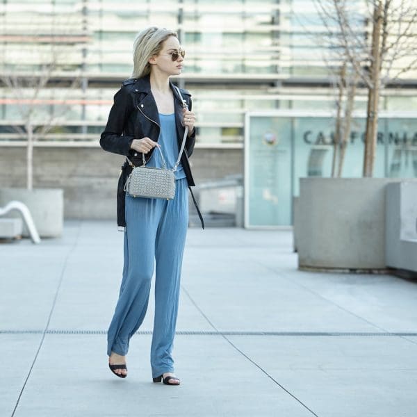 SUSU Kayla Light Gray Weave Leather Crossbody Bag - Image 9