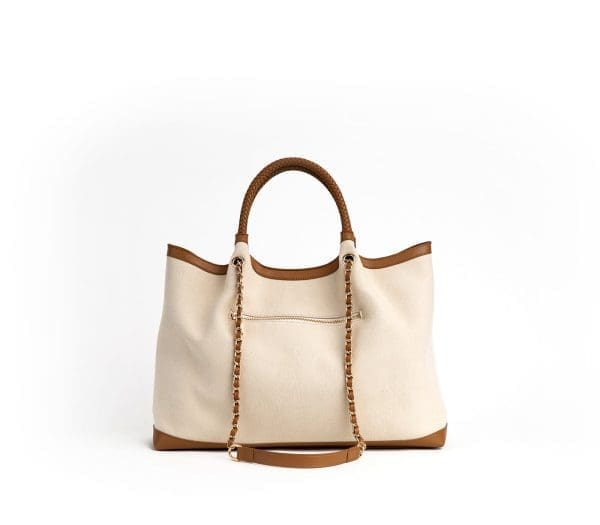 Gunas New York - Ruth - Off White-Tan Vegan Canvas Tote - Image 3