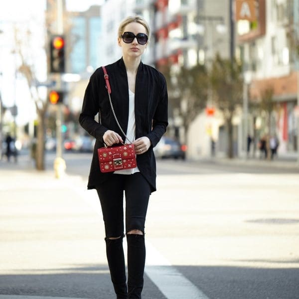 SUSU The Hollywood Red Leather Crossbody Bag - Studded - Image 10