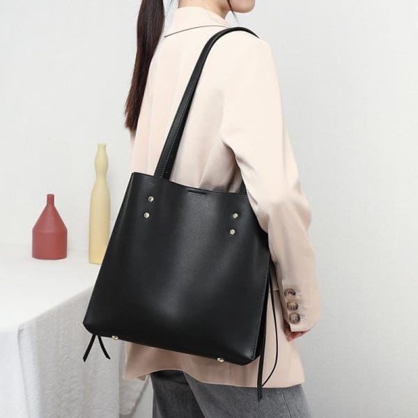 Shomico Commuter Bucket Bag - Genuine Leather - Image 6
