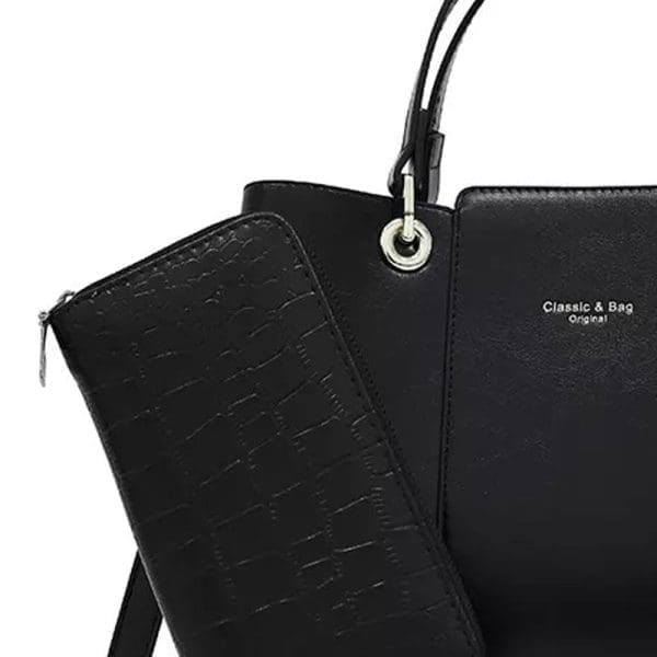Savoy Active Aaliyah - Faux Crocodile Handbag Set ( 2-Pieces) - BLACK - Image 2