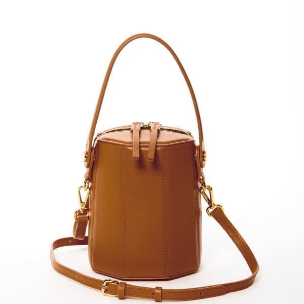 SUSU Harper Amber Brown Leather Shoulder Bag - Bucket Design - Image 4