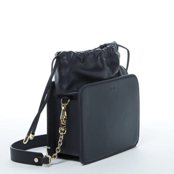SUSU Patricia Black Leather Shoulder Bag - Drawstring - Image 2