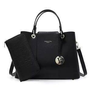 Savoy Active Aaliyah - Faux Crocodile Handbag Set ( 2-Pieces) - BLACK