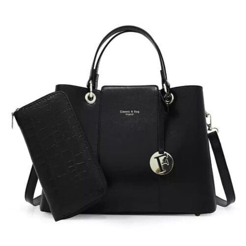 Savoy Active Aaliyah - Faux Crocodile Handbag Set ( 2-Pieces) - BLACK