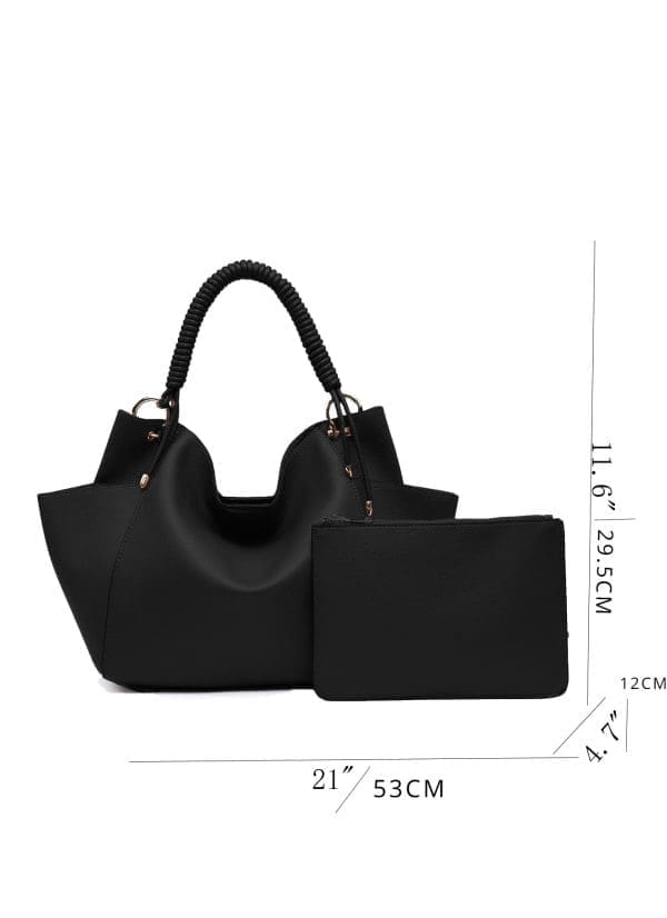 Shomico Soft Hobo Bag With Woven Handle - Elegant - Image 5