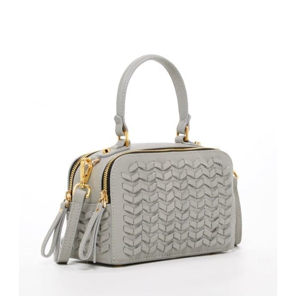 SUSU Kayla Light Gray Weave Leather Crossbody Bag - Image 2