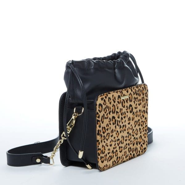 SUSU Patricia Black Leather Crossbody Bag - Leopard - Image 2