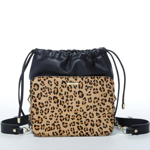 SUSU Patricia Black Leather Crossbody Bag - Leopard