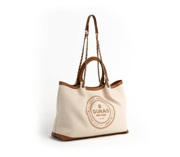 Gunas New York - Ruth - Off White-Tan Vegan Canvas Tote - Image 4