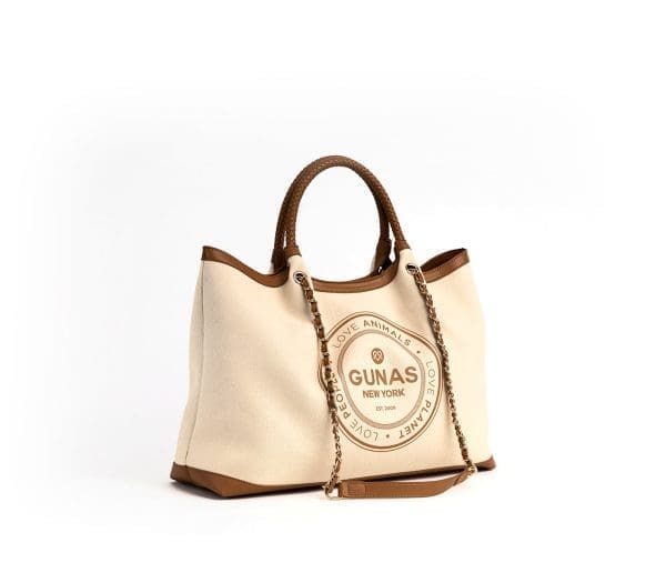 Gunas New York - Ruth - Off White-Tan Vegan Canvas Tote - Image 2