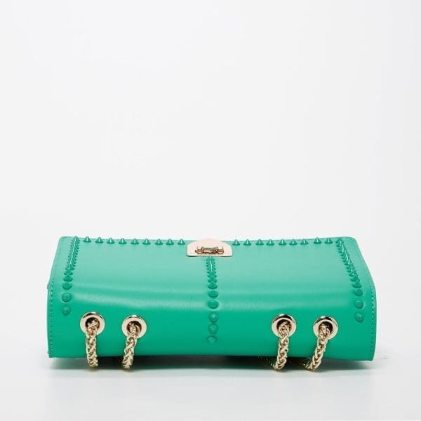 SUSU Josie Green Leather Shoulder Bag - With Chain Strap - Image 4