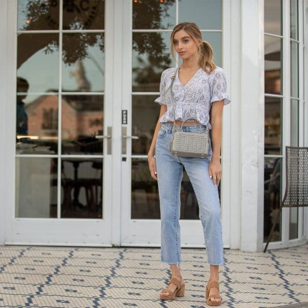 SUSU Kayla Light Gray Weave Leather Crossbody Bag - Image 10