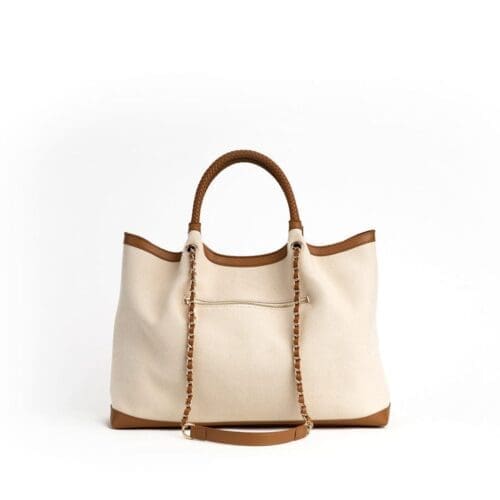Gunas New York Ruth Off White Tan Vegan Canvas Tote 3