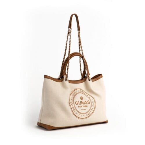 Gunas New York Ruth Off White Tan Vegan Canvas Tote 4
