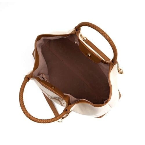 Gunas New York Ruth Off White Tan Vegan Canvas Tote 5