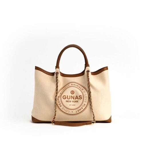 Gunas New York Ruth Off White Tan Vegan Canvas Tote