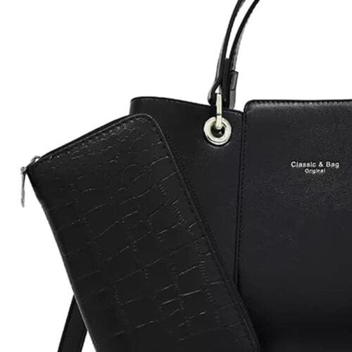 Savoy Active Aaliyah Faux Crocodile Handbag Set 2 Pieces Black 2