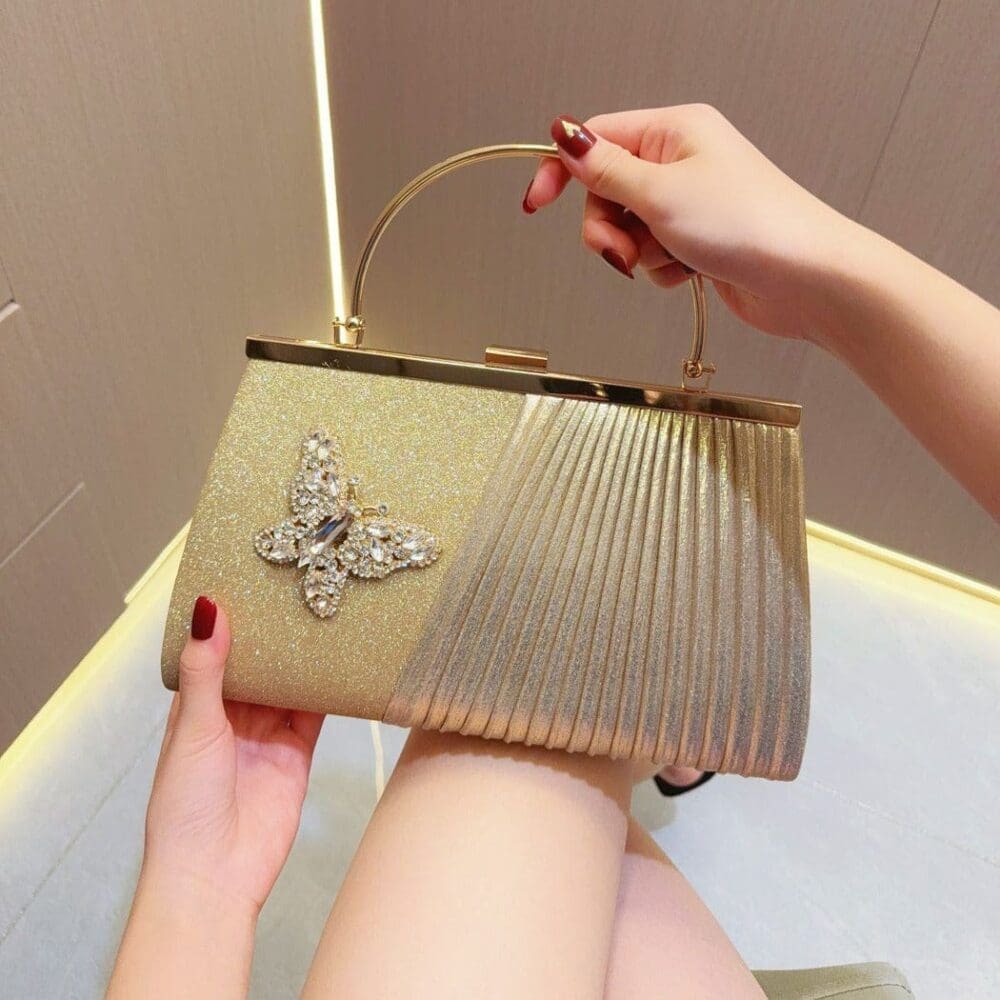 Shomico Gold Top Handle Bag Gorgeous Butterfly Accent 5