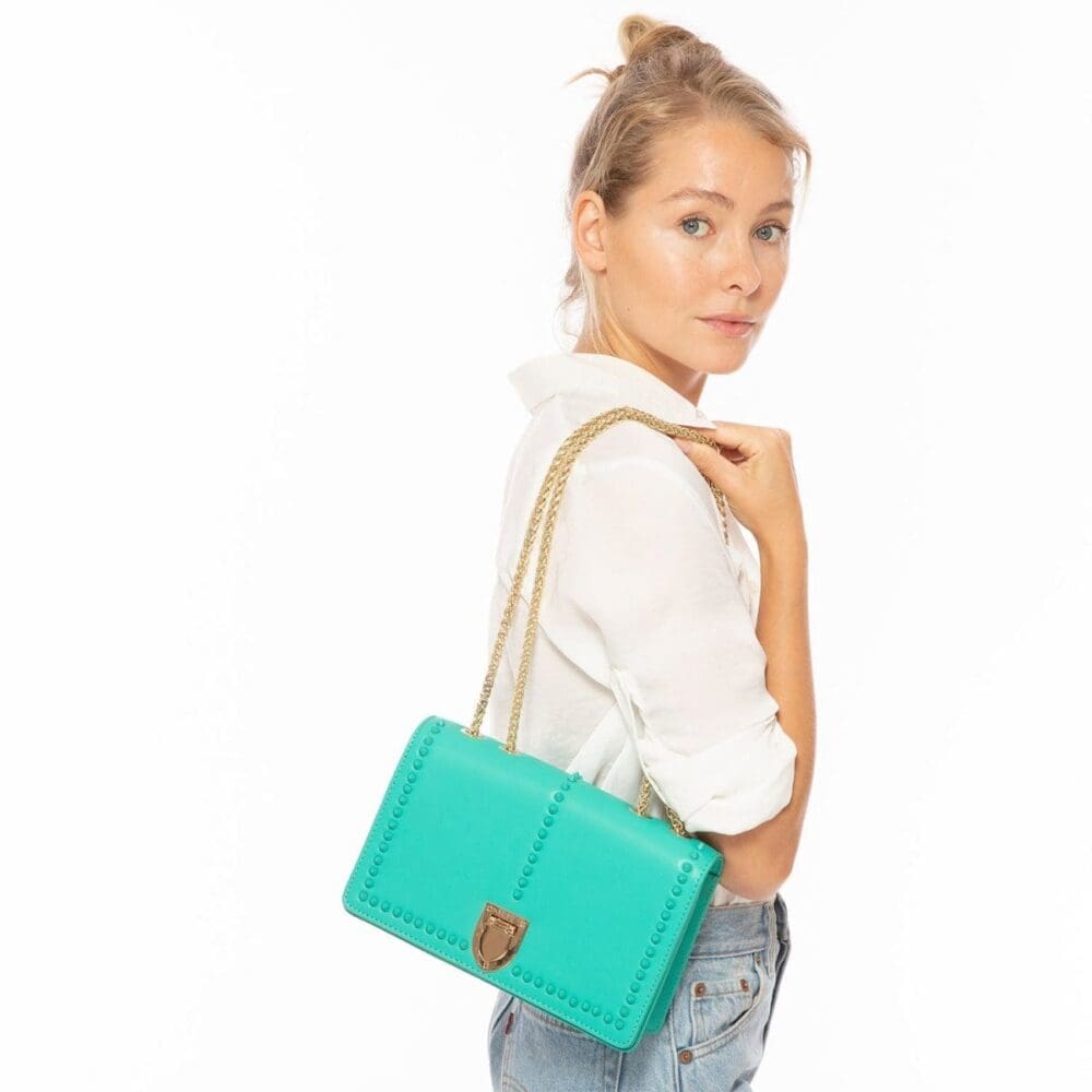 Susu Josie Green Leather Shoulder Bag With Chain Strap 13