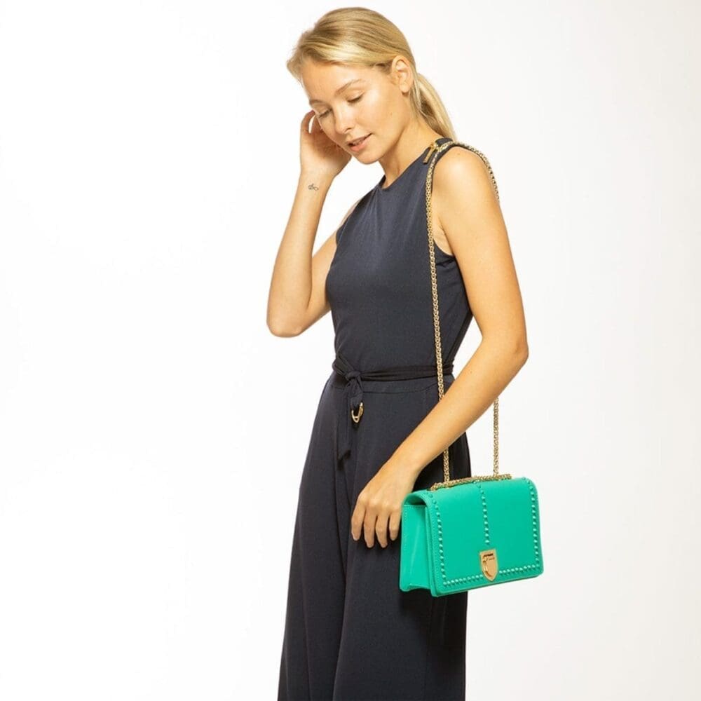 Susu Josie Green Leather Shoulder Bag With Chain Strap 8