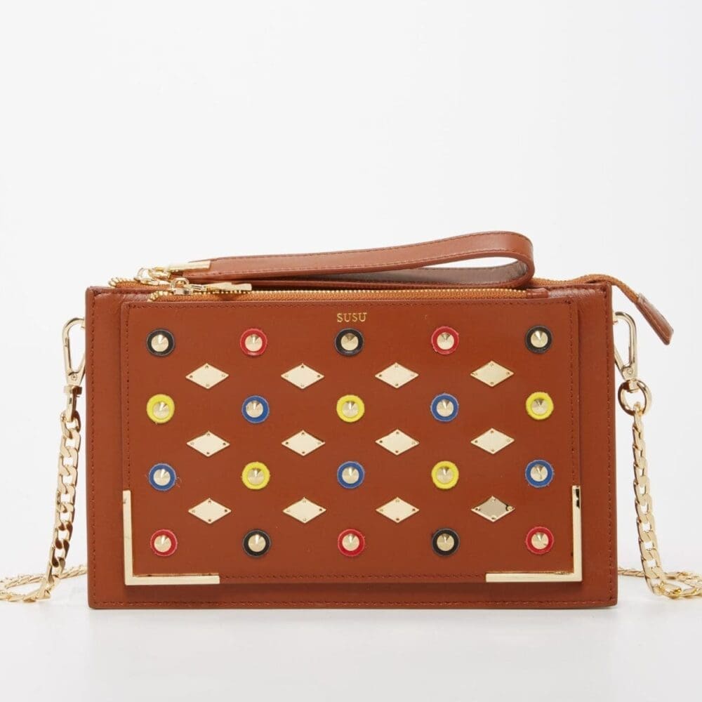 Susu Studded Brown Crossbody Bag Exceptional Piece