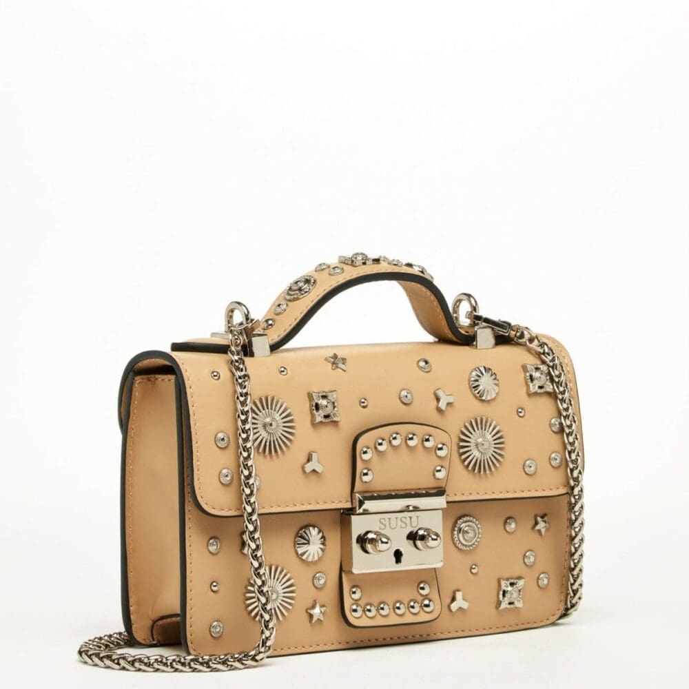 Susu The Hollywood Beige Leather Crossbody Bag Studded 3