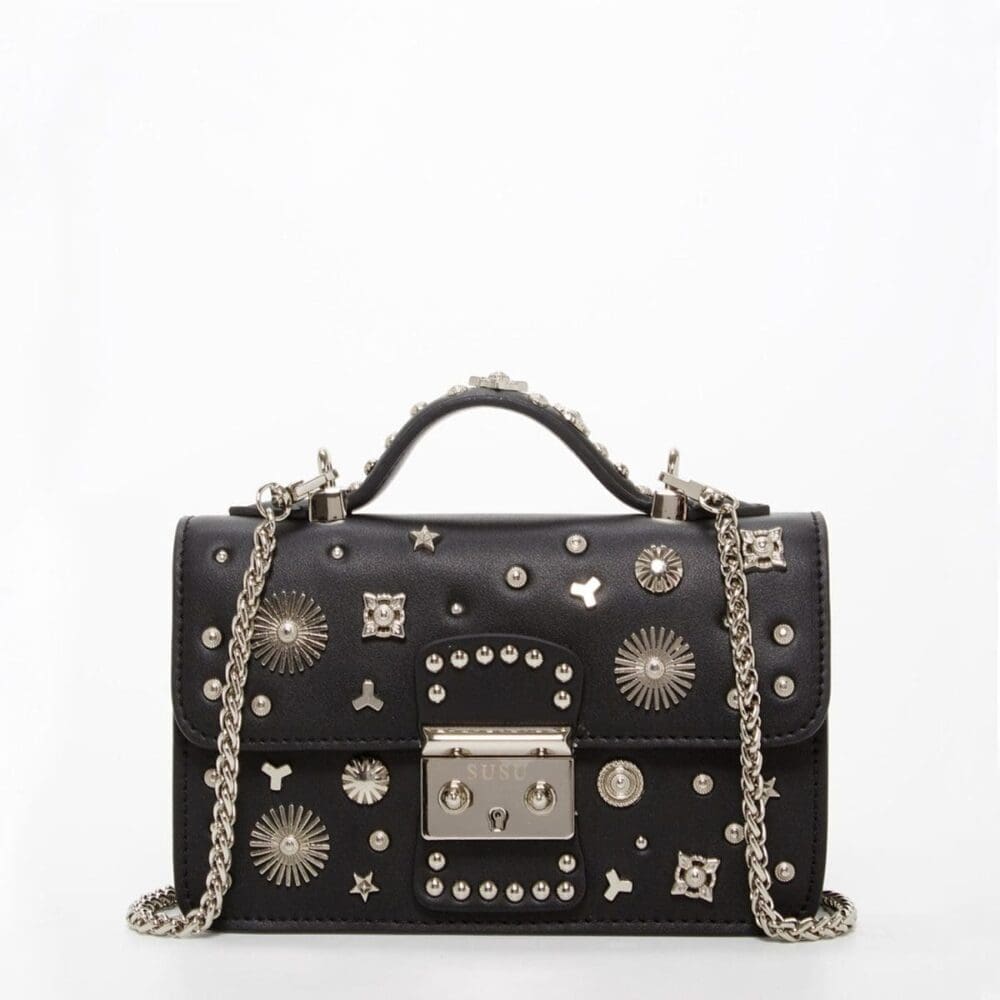 Susu The Hollywood Black Leather Crossbody Bag Studded