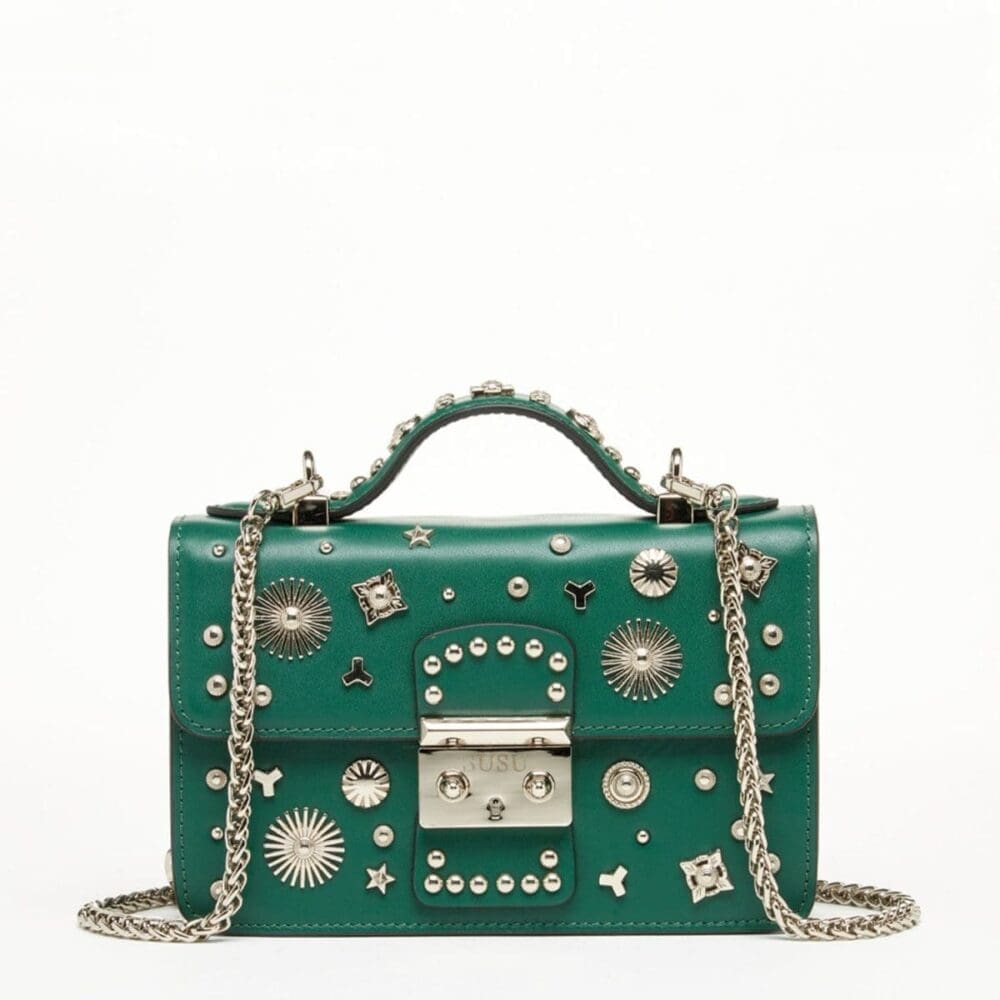 Susu The Hollywood Evergreen Leather Crossbody Bag Studded