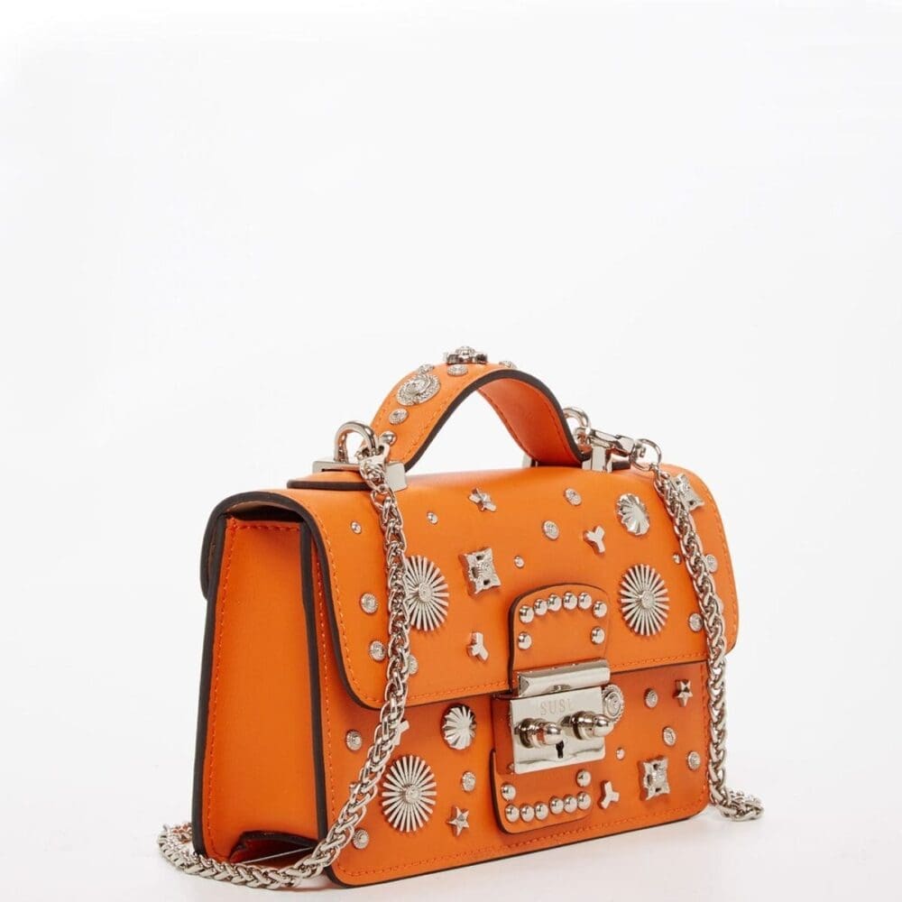 Susu The Hollywood Orange Leather Crossbody Bag Studded 2