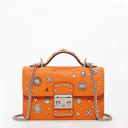 Susu The Hollywood Orange Leather Crossbody Bag Studded