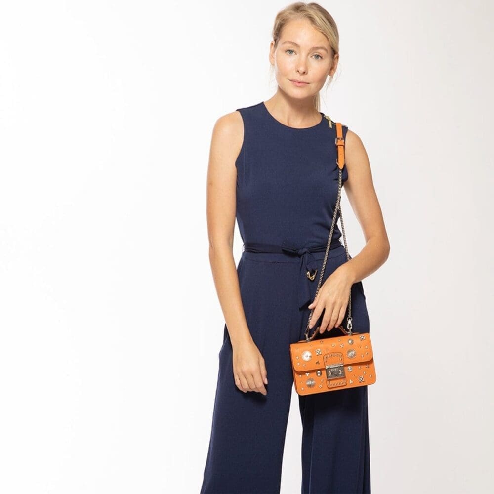 Susu The Hollywood Orange Leather Crossbody Bag Studded 7