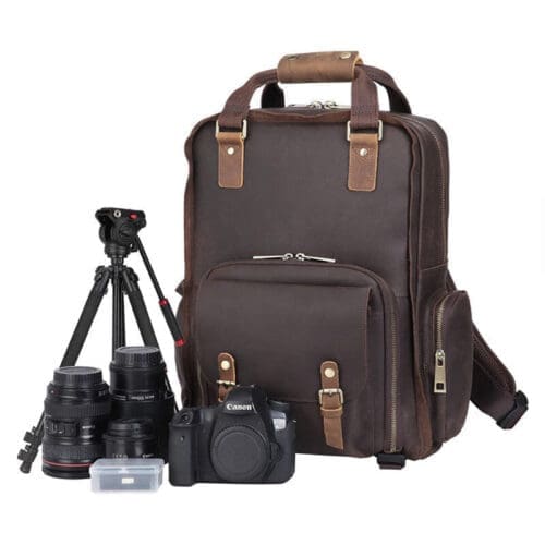 The Gaetano Large Leather Backpack Camera Bag With Tripod Holder 2