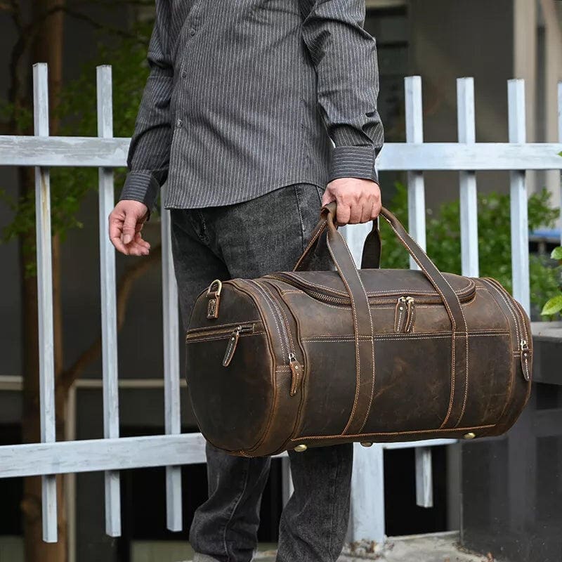 The Wainwright Weekender Round Vintage Leather Weekender 10