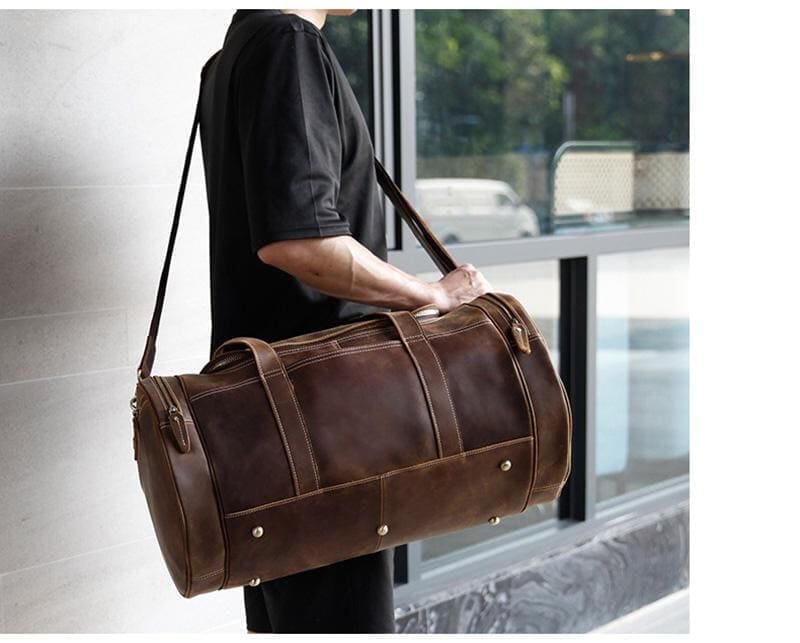 The Wainwright Weekender Round Vintage Leather Weekender 11