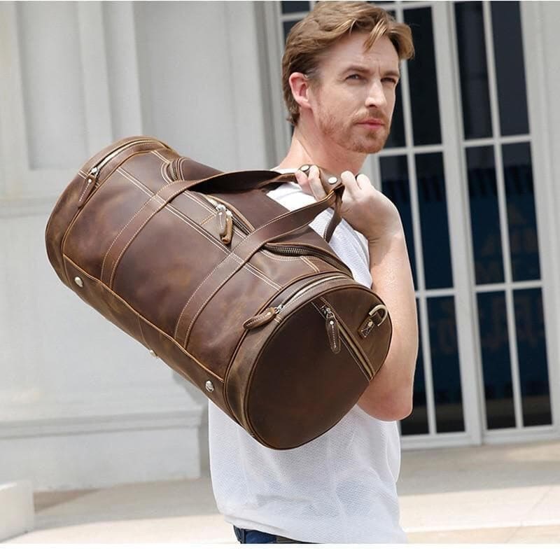 The Wainwright Weekender Round Vintage Leather Weekender 17